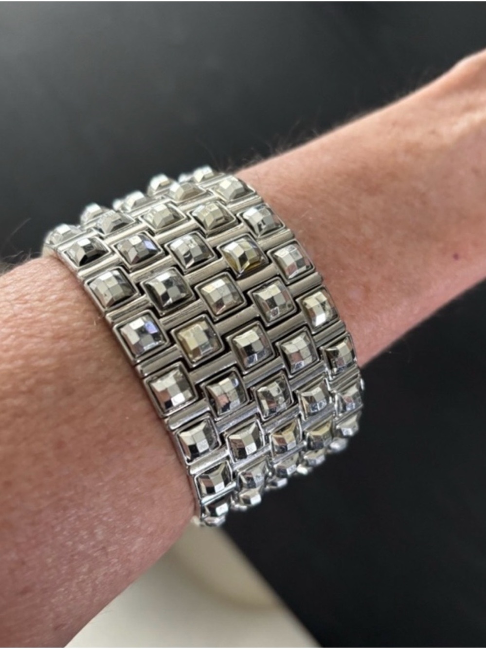 Bracelet baguette cuff tile rhinestone vintage grid design square clear crystals